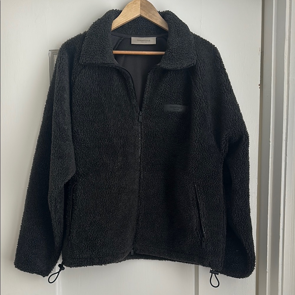 Essentials Black Fleece Zip-Up Jacket